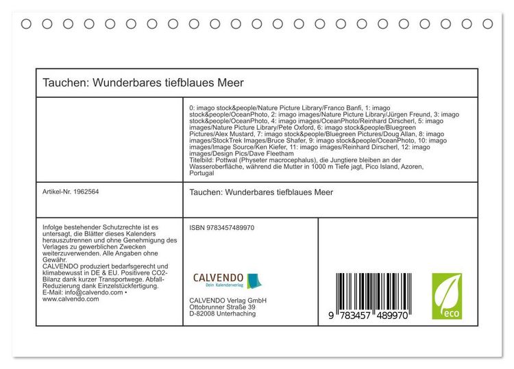 Produktbild: Tauchen: Wunderbares tiefblaues Meer (Tischkalender 2026 DIN A5 quer), CALVENDO Monatskalender