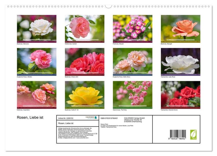 Produktbild: Rosen, Liebe ist (hochwertiger Premium Wandkalender 2027 DIN A2 quer), Kunstdruck in Hochglanz