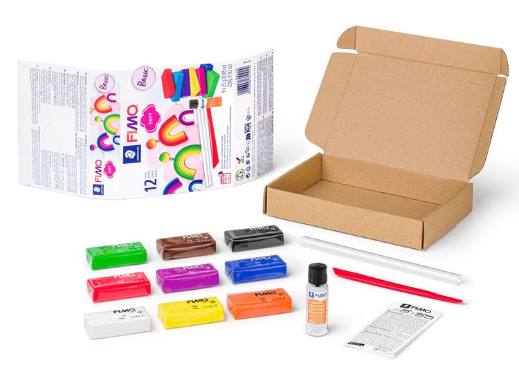 Produktbild: STAEDTLER FIMO soft 8023, ofenh&auml;rtende Modelliermasse Basic Set, 9 Halbbl&ouml;cken 25 g, Glanzlack + Modellierwerkzeug