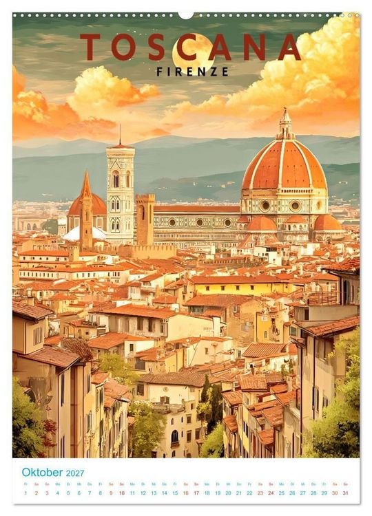 Produktbild: Toskana - Old School Poster Style (hochwertiger Premium Wandkalender 2027 DIN A2 hoch), Kunstdruck in Hochglanz
