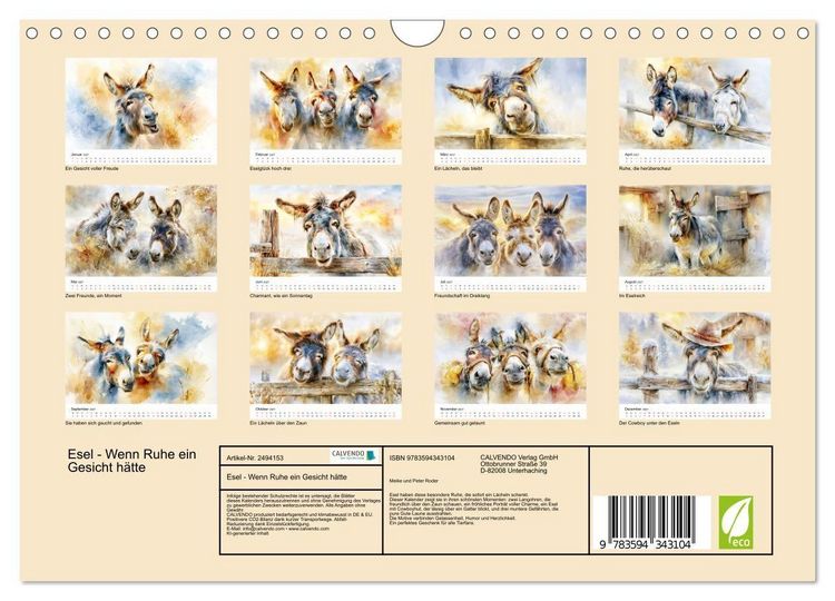 Produktbild: Esel - Wenn Ruhe ein Gesicht h&auml;tte (Wandkalender 2027 DIN A4 quer), CALVENDO Monatskalender
