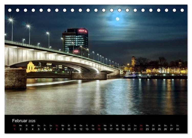Produktbild: K&ouml;ln bei Nacht - dunkelbunte Stadt (Tischkalender 2026 DIN A5 quer), CALVENDO Monatskalender