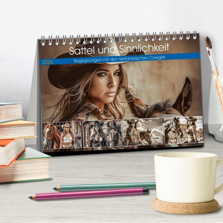 Produktbild: Sattel und Sinnlichkeit - Begegnungen mit den Verf&uuml;hrerischen Cowgirls (Tischkalender 2026 DIN A5 quer), CALVENDO Monatskalender