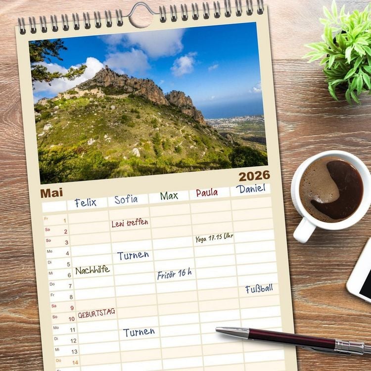 Produktbild: Familienplaner 2026 - Urlaubsparadies in Nordzypern mit 5 Spalten (Wandkalender, 21 x 45 cm) CALVENDO
