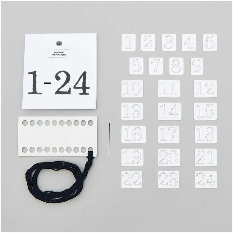 Produktbild: Stick & Stitch Packung Adventskalender Zahlen, schwarz, inkl. wasserl&ouml;slicher, bedruckter Stickvorlage