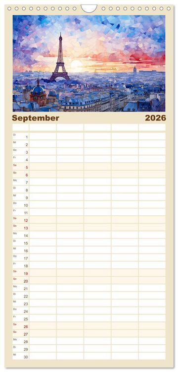 Produktbild: Familienplaner 2026 - Eiffelturm: Kreativ anders mit 5 Spalten (Wandkalender, 21 x 45 cm) CALVENDO