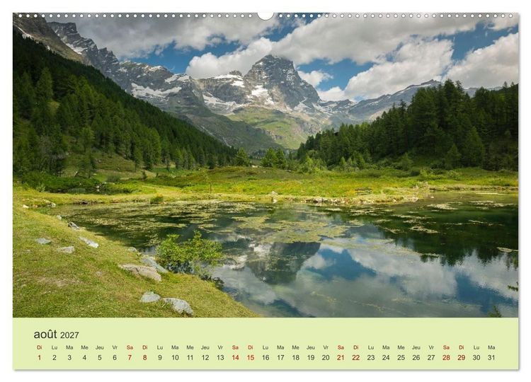 Produktbild: Montagnes, lacs et chalets dans la vall&eacute;e d'Aoste (Calendrier mural 2027 DIN A2 vertical) calendrier de bureau