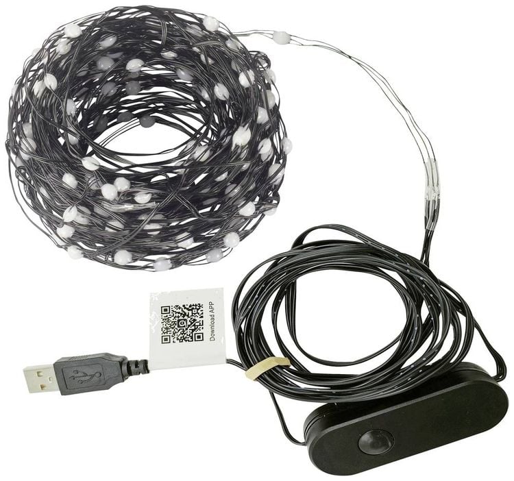 Produktbild: Sygonix SY-5167250 USB-Lichterkette über USB Anzahl Leuchtmittel 200 LED RGB Beleuchtete Länge: 19.9 m per App steuerbar, Timer, mit Farbwechsel