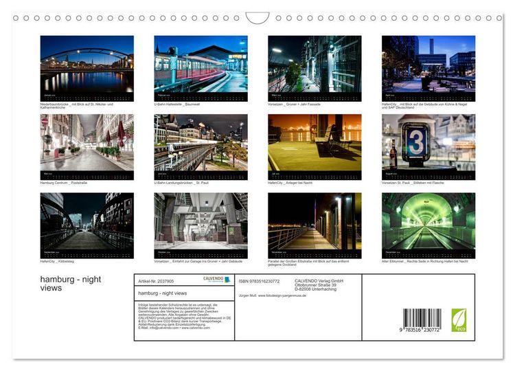 Produktbild: hamburg - night views (Wandkalender 2026 DIN A3 quer), CALVENDO Monatskalender