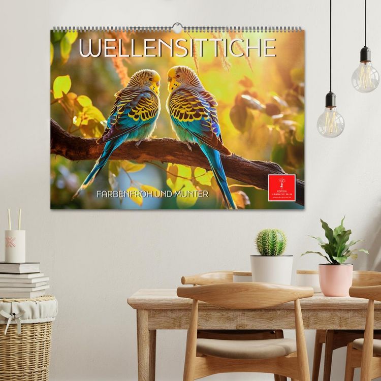 Produktbild: Wellensittiche farbenfroh und munter (Wandkalender 2026 DIN A2 quer), CALVENDO Monatskalender
