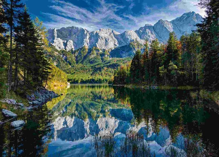 Produktbild: Erwachsenenpuzzle 1000 Teile - Eibsee mit Wettersteingebirge und Zugspitze