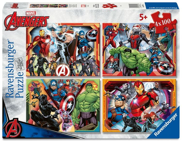 Produktbild: Kinderpuzzle 4x100 Teile - Marvel Avengers - Die m&auml;chtigen Avengers