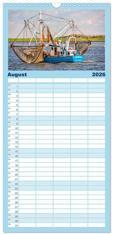 Produktbild: Familienplaner 2026 - Maritime Augenblicke - Fischkutter mit 5 Spalten (Wandkalender, 21 x 45 cm) CALVENDO