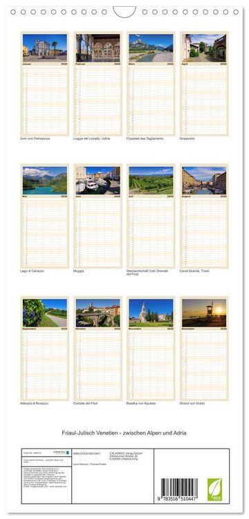 Produktbild: Familienplaner 2026 - Friaul-Julisch Venetien - zwischen Alpen und Adria mit 5 Spalten (Wandkalender, 21 x 45 cm) CALVENDO
