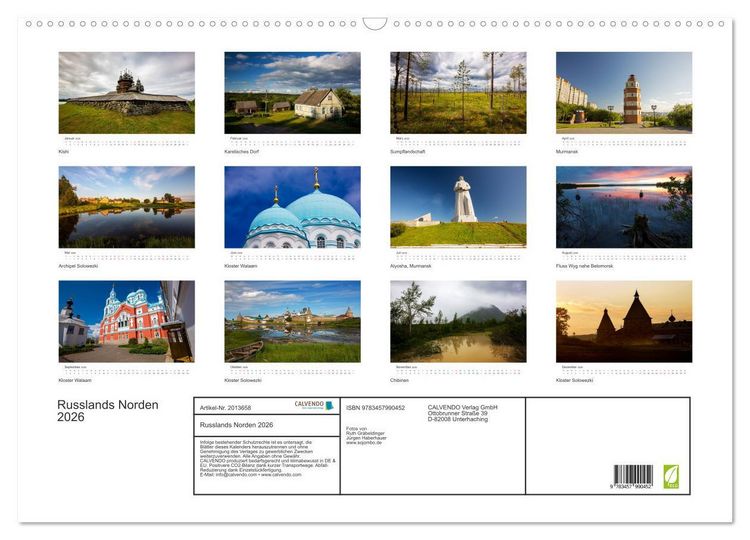 Produktbild: Russlands Norden 2026 (Wandkalender 2026 DIN A2 quer), CALVENDO Monatskalender