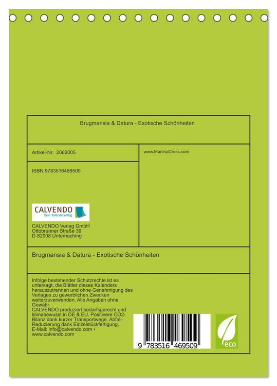 Produktbild: Brugmansia & Datura - Exotische Sch&ouml;nheiten (Tischkalender 2026 DIN A5 hoch), CALVENDO Monatskalender