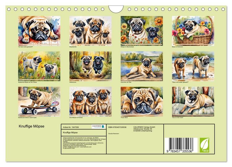 Produktbild: Knuffige M&ouml;pse (Wandkalender 2026 DIN A4 quer), CALVENDO Monatskalender
