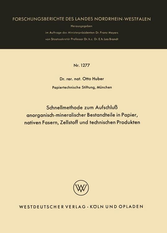 Produktbild: Schnellmethode zum Aufschlu&szlig; anorganisch-mineralischer Bestandteile in Papier, nativen Fasern, Zellstoff und technischen Produkten