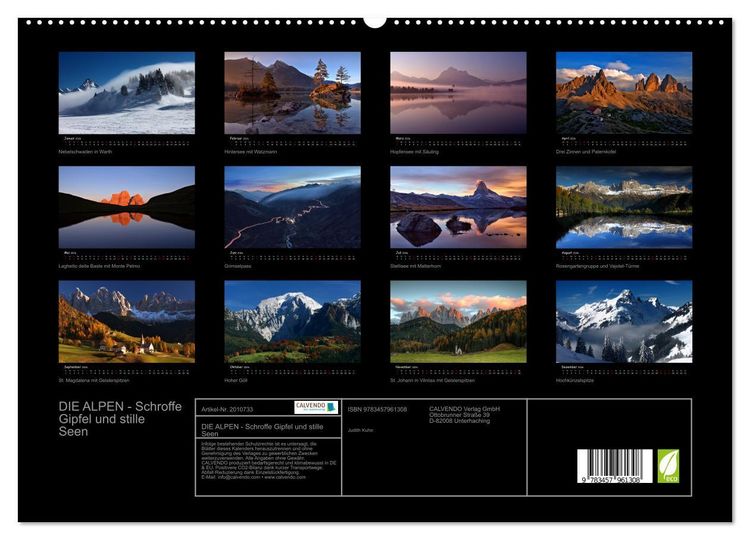 Produktbild: DIE ALPEN - Schroffe Gipfel und stille Seen (hochwertiger Premium Wandkalender 2026 DIN A2 quer), Kunstdruck in Hochglanz