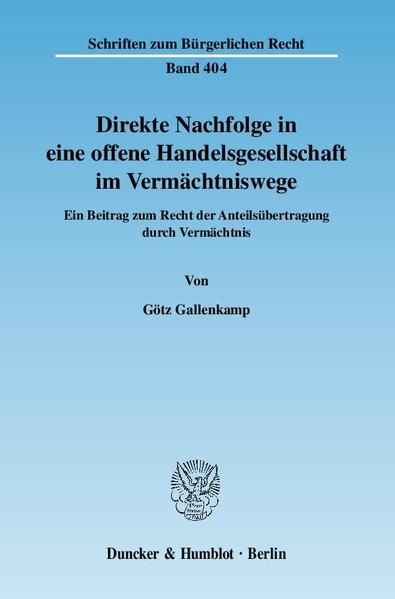Produktbild: Direkte Nachfolge in eine offene Handelsgesellschaft im Verm&auml;chtniswege.