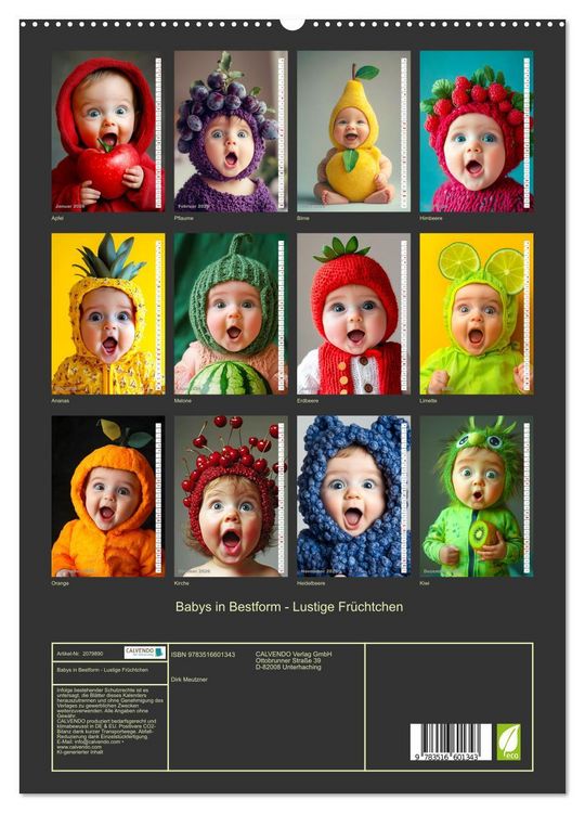 Produktbild: Babys in Bestform - Lustige Fr&uuml;chtchen (hochwertiger Premium Wandkalender 2026 DIN A2 hoch), Kunstdruck in Hochglanz
