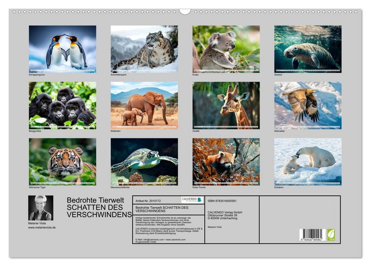 Produktbild: Bedrohte Tierwelt SCHATTEN DES VERSCHWINDENS (Wandkalender 2026 DIN A2 quer), CALVENDO Monatskalender