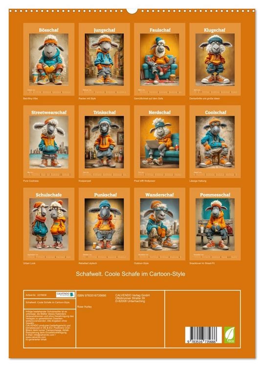 Produktbild: Schafwelt. Coole Schafe im Cartoon-Style (hochwertiger Premium Wandkalender 2026 DIN A2 hoch), Kunstdruck in Hochglanz