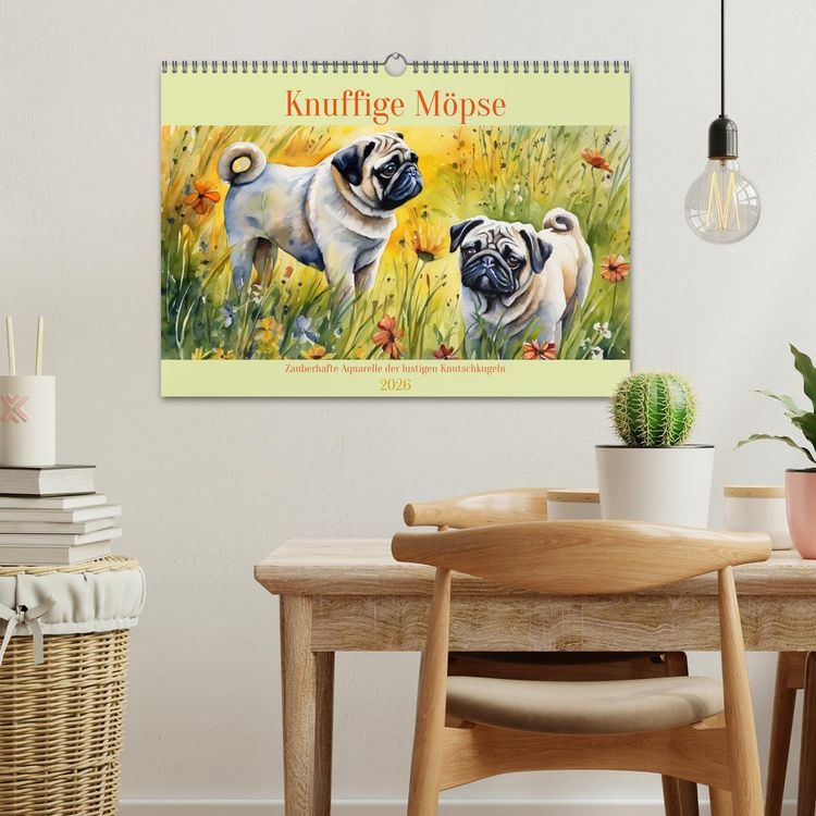 Produktbild: Knuffige M&ouml;pse (Wandkalender 2026 DIN A3 quer), CALVENDO Monatskalender