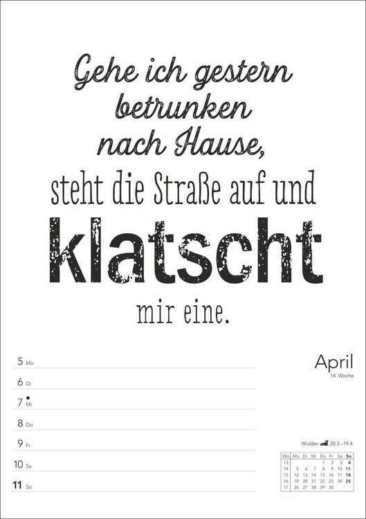 Produktbild: Typo-Spr&uuml;che-Kalender s/w Wochenplaner 2027 - mit 53 witzigen Spr&uuml;chen