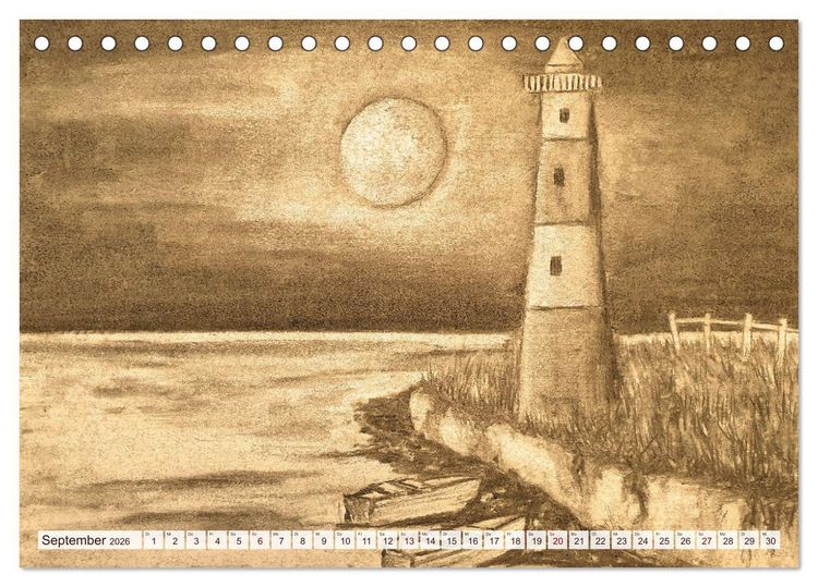 Produktbild: Pausen f&uuml;r deine Seele - Seelenlandschaften in Sepia - Ein Jahr der Ruhe mit Kohlezeichnungen (Tischkalender 2026 DIN A5 quer), CALVENDO Monatskalender
