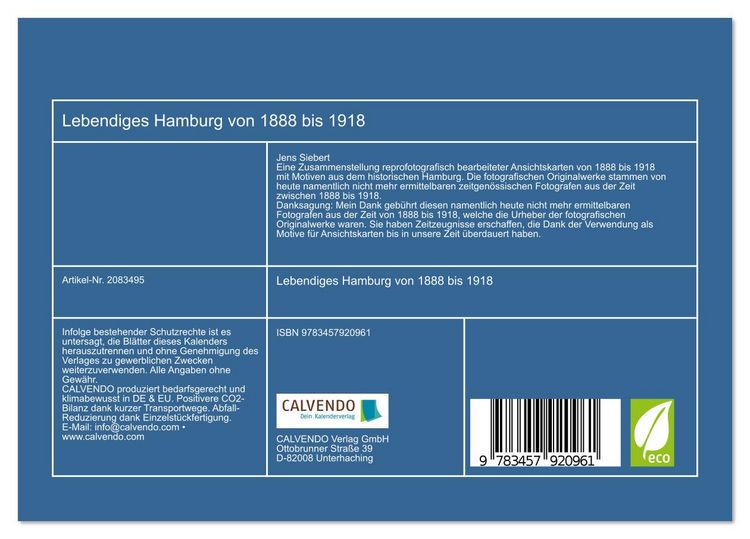 Produktbild: Lebendiges Hamburg von 1888 bis 1918 (Tischkalender 2026 DIN A5 quer), CALVENDO Monatskalender
