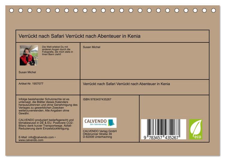 Produktbild: Verr&uuml;ckt nach Safari Verr&uuml;ckt nach Abenteuer in Kenia (Tischkalender 2026 DIN A5 quer), CALVENDO Monatskalender