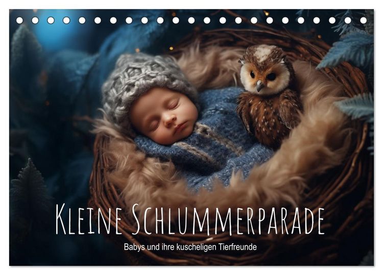 Produktbild: Kleine Schlummerparade: Babys und ihre kuscheligen Tierfreunde (Tischkalender 2026 DIN A5 quer), CALVENDO Monatskalender
