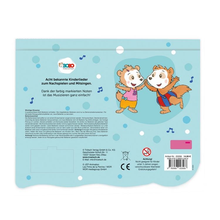Produktbild: Tr&ouml;tsch Bobo Siebenschl&auml;fer Klavierbuch Meine ersten Lieder Soundbuch Liederbuch