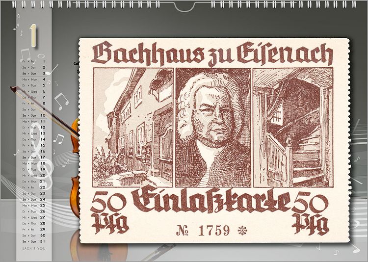 Produktbild: Komponisten-Kalender, Bach-Kalender, Musik-Kalender 2027, DIN A4