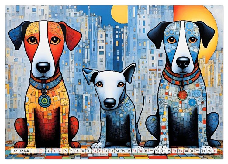 Produktbild: Bunte Hundebande (hochwertiger Premium Wandkalender 2026 DIN A2 quer), Kunstdruck in Hochglanz