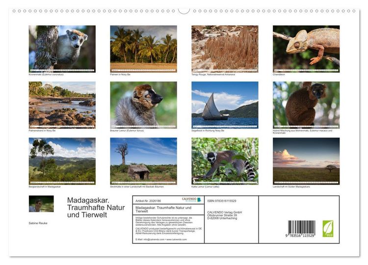 Produktbild: Madagaskar. Traumhafte Natur und Tierwelt (hochwertiger Premium Wandkalender 2026 DIN A2 quer), Kunstdruck in Hochglanz