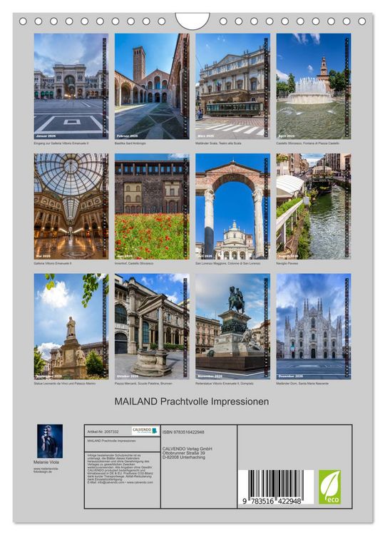 Produktbild: MAILAND Prachtvolle Impressionen (Wandkalender 2026 DIN A4 hoch), CALVENDO Monatskalender