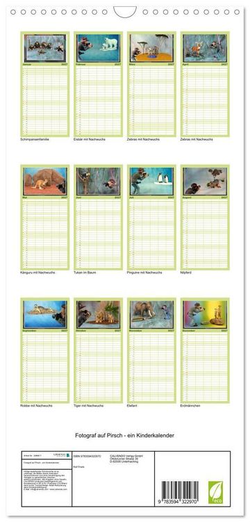 Produktbild: Familienplaner 2027 - Fotograf auf Pirsch - ein Kinderkalender mit 5 Spalten (Wandkalender, 21 x 45 cm) CALVENDO