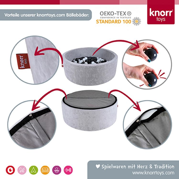 Produktbild: Knorrtoys 68163 - B&auml;llebad Soft Grey White Stars mit 300 B&auml;lle blau/blau, ca.90x90x30cm