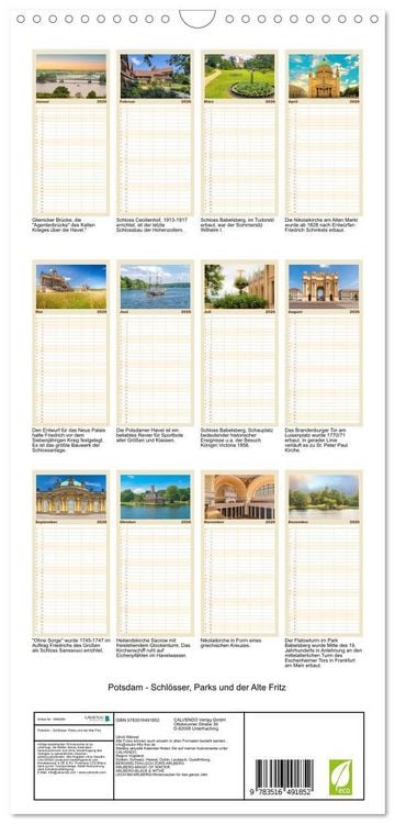 Produktbild: Familienplaner 2026 - Potsdam - Schl&ouml;sser, Parks und der Alte Fritz mit 5 Spalten (Wandkalender, 21 x 45 cm) CALVENDO