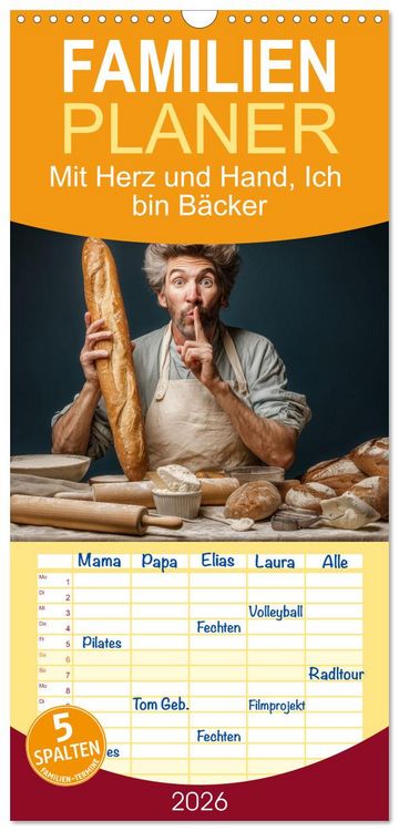 Produktbild: Familienplaner 2026 - Mit Herz und Hand, Ich bin B&auml;cker mit 5 Spalten (Wandkalender, 21 x 45 cm) CALVENDO
