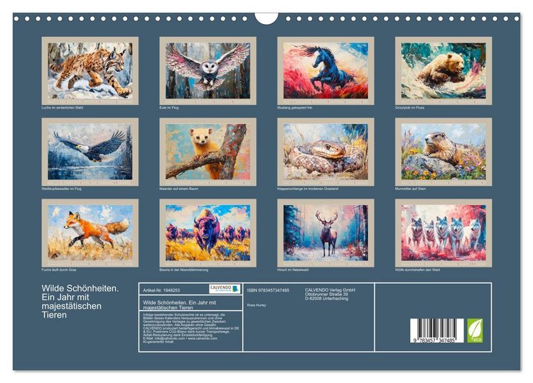 Produktbild: Wilde Sch&ouml;nheiten. Ein Jahr mit majest&auml;tischen Tieren (Wandkalender 2026 DIN A3 quer), CALVENDO Monatskalender