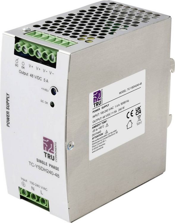 Produktbild: TRU COMPONENTS TC-13850164 Hutschienen-Netzteil (DIN-Rail) 48 V/DC 5 A 240 W Anzahl Ausg&auml;nge:1 x Inhalt 1 St.