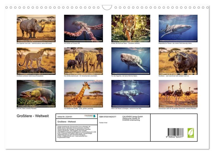 Produktbild: Gro&szlig;tiere - Weltweit (Wandkalender 2027 DIN A3 quer), CALVENDO Monatskalender