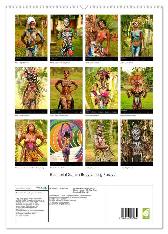Produktbild: Equatorial Guinea Bodypainting Festival (High Quality Premium Wall Calendar 2026 DIN A2 portrait),CALVENDO 12 Month Wall Calendar