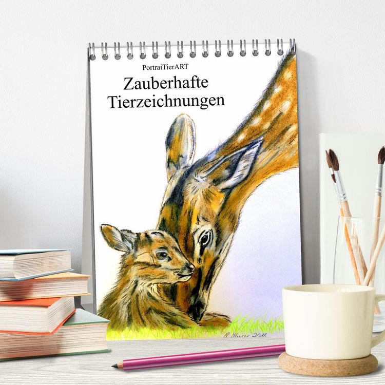 Produktbild: PortraiTierART Zauberhafte Tierzeichnungen (Tischkalender 2026 DIN A5 hoch), CALVENDO Monatskalender