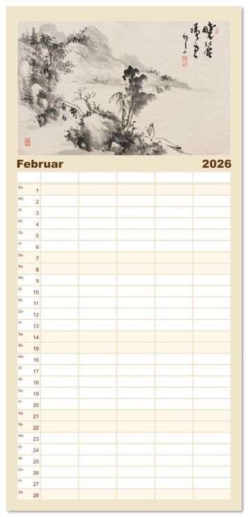 Produktbild: Familienplaner 2026 - Yoshitsugu Haizan mit 5 Spalten (Wandkalender, 21 x 45 cm) CALVENDO