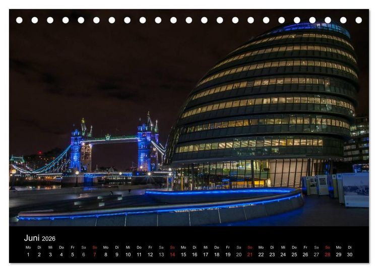 Produktbild: London - Nachts an der Themse (Tischkalender 2026 DIN A5 quer), CALVENDO Monatskalender