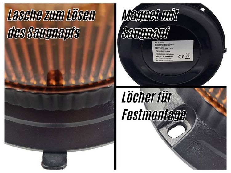 Produktbild: Berger & Schr&ouml;ter Rundumleuchte SM828-HH 12 V &uuml;ber Steckernetzteil Festmontage, Magnetfu&szlig; Orange